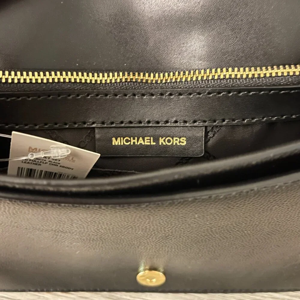 New Michael Kors Crossbody Bag Black Gold Rhinestone Crystal Studs Chain Flap MK